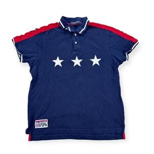 U.S. Polo Assn Polo Shirt Men's‎ Large Blue Three Stars Embroidered Y2K